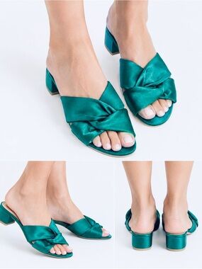 Club Monaco green satin criss cross sandals